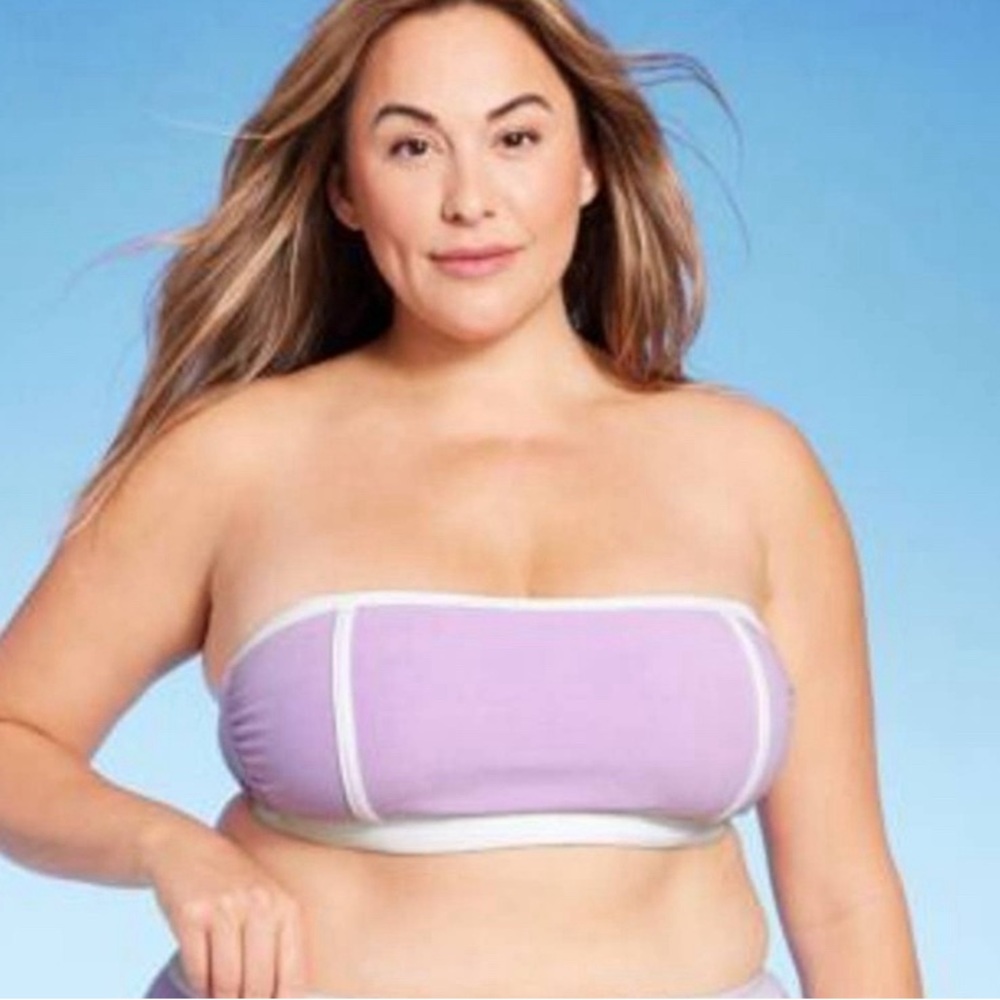 Kona Sol Purple Terry Cloth Bandeau Bikini Top Size XL